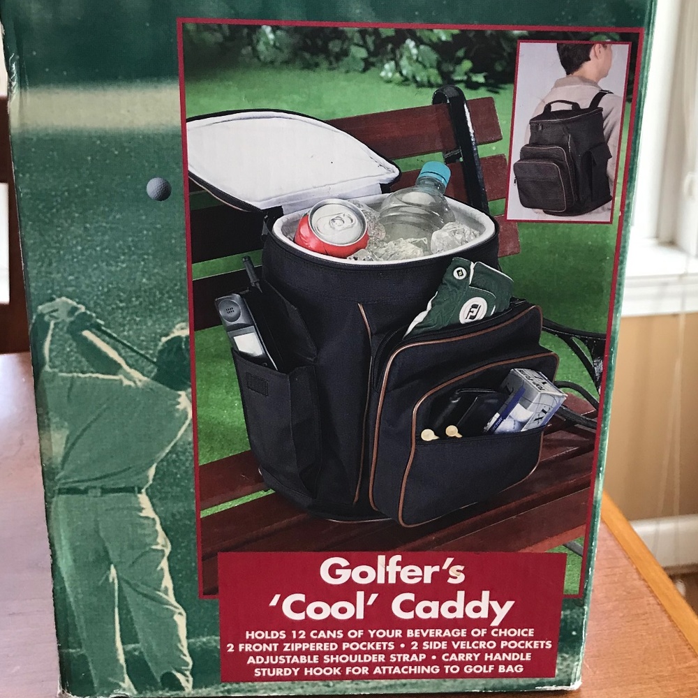 Totes Golf Club Golfer's Cool Caddy Black Brown Edging 12 Cans Pockets Strap